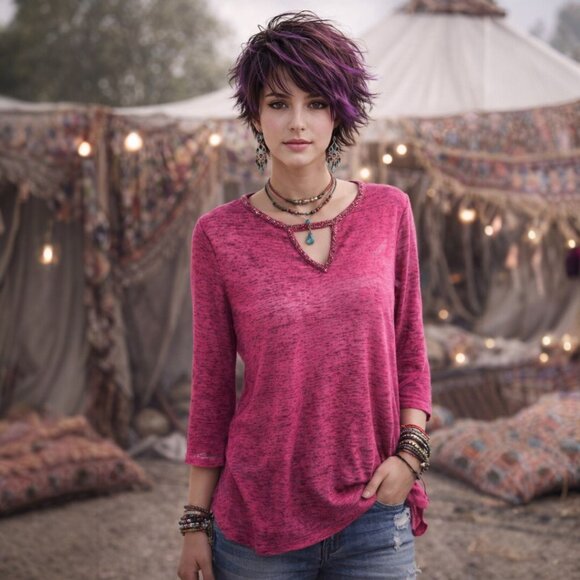 Juicy Couture Tops - Juicy Couture Merlot Crystal Wrapped Neckline Knit Tunic, Size Medium